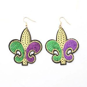 3 pairs of Mardi Gras Earrings with Purple Green and Gold